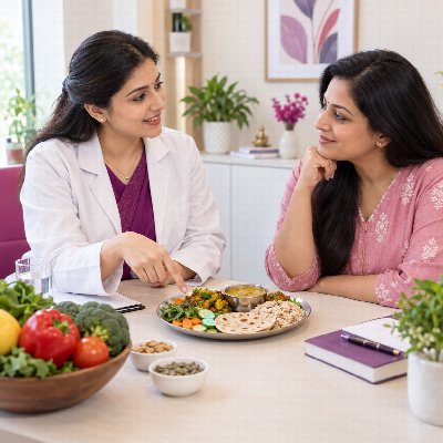 Nutritionist explaining balanced meal portions